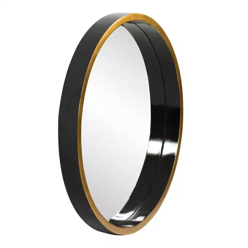 Howard Elliott 24" Round Black/Gold Trimmed Wood Framed Decorative Brando Wall Mirror: Modern Style No Assembly Required
