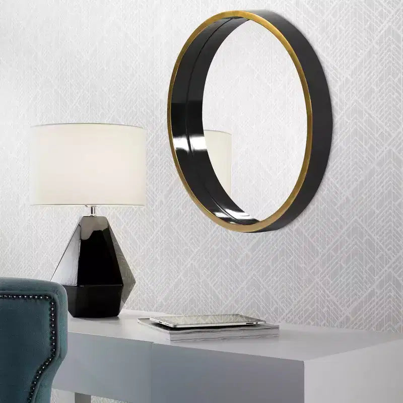 Miroir mural rond en bois noir