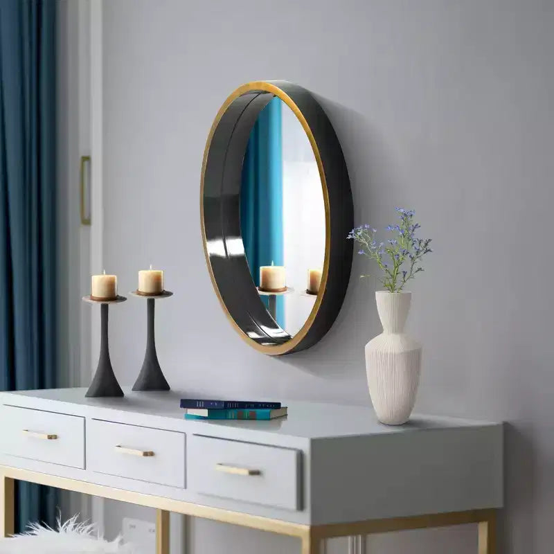 Miroir mural rond en bois noir