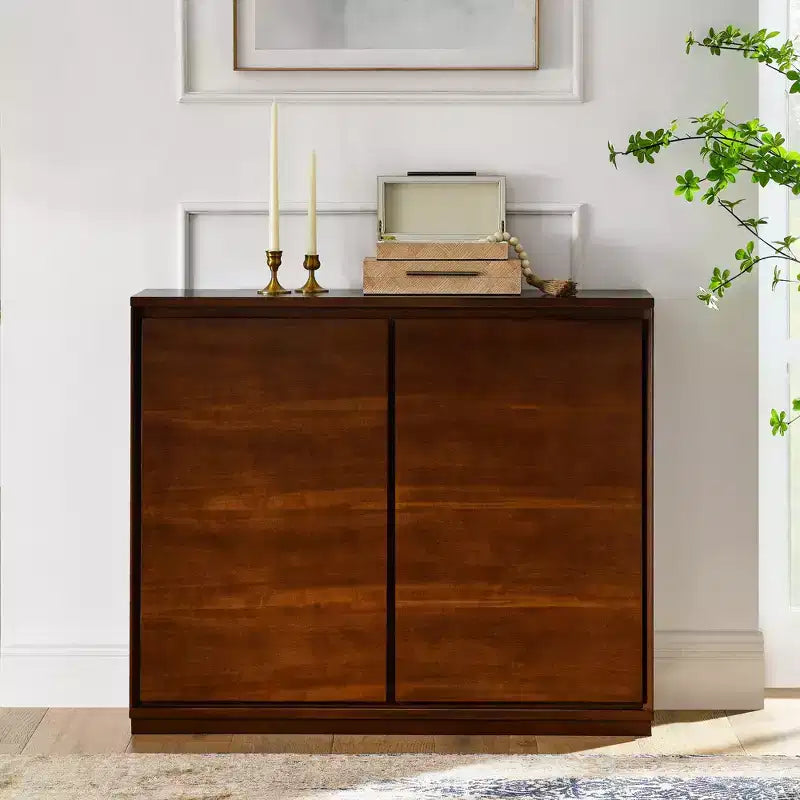 JVNOXK 39-inch Modern Mid-Century Style Sideboard with Two Outlet Holes Suitable for Living Room or Kitchen Featuring Storage Space Walnut