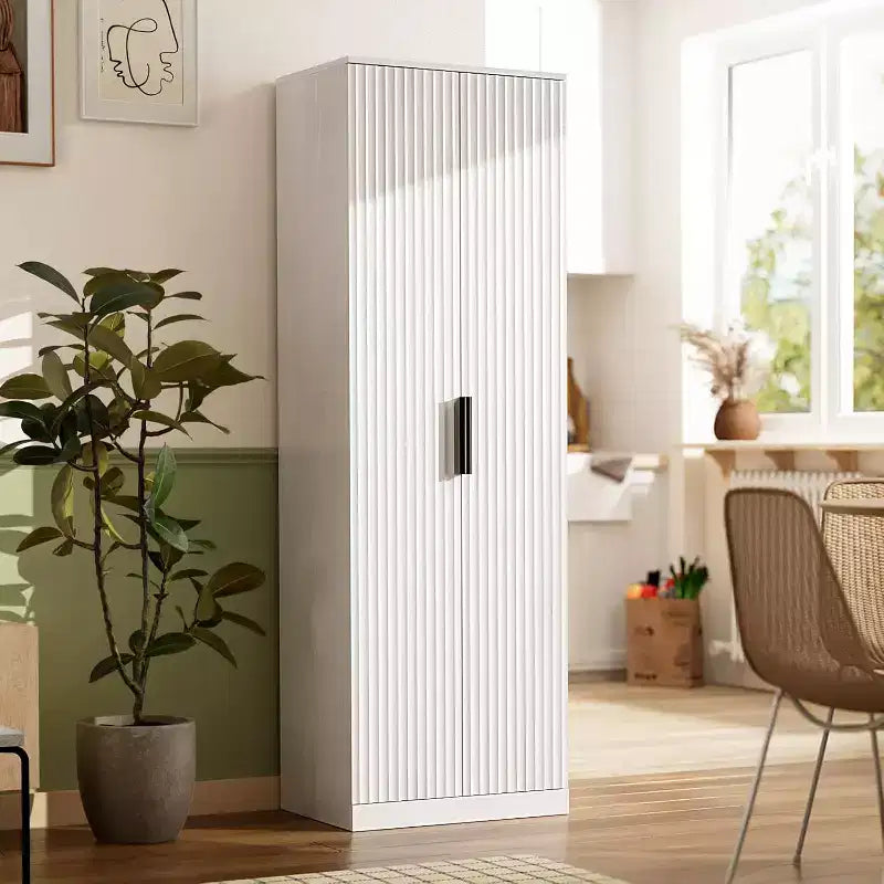VINGLI 70 Modern Pantry Cabinet with Fluted Doors 5 Adjustable Shelves Tall Storage Solution