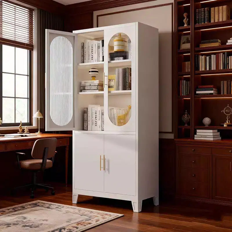 70 Inch Freestanding Bathroom Cabinet Tall Pantry Cabinet with Frosted Tempered Glass Doors Adjustable Shelves Toiletry Storage for Living Room