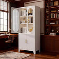 70 Inch Freestanding Bathroom Cabinet Tall Pantry Cabinet with Frosted Tempered Glass Doors Adjustable Shelves Toiletry Storage for Living Room