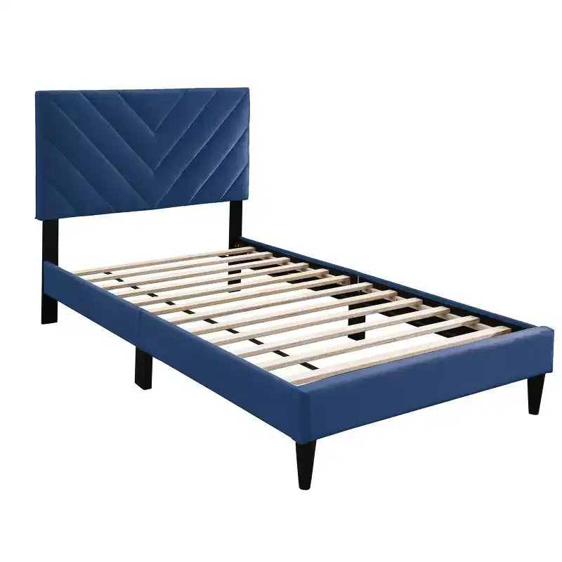 Lit plateforme contemporain en velours capitonné