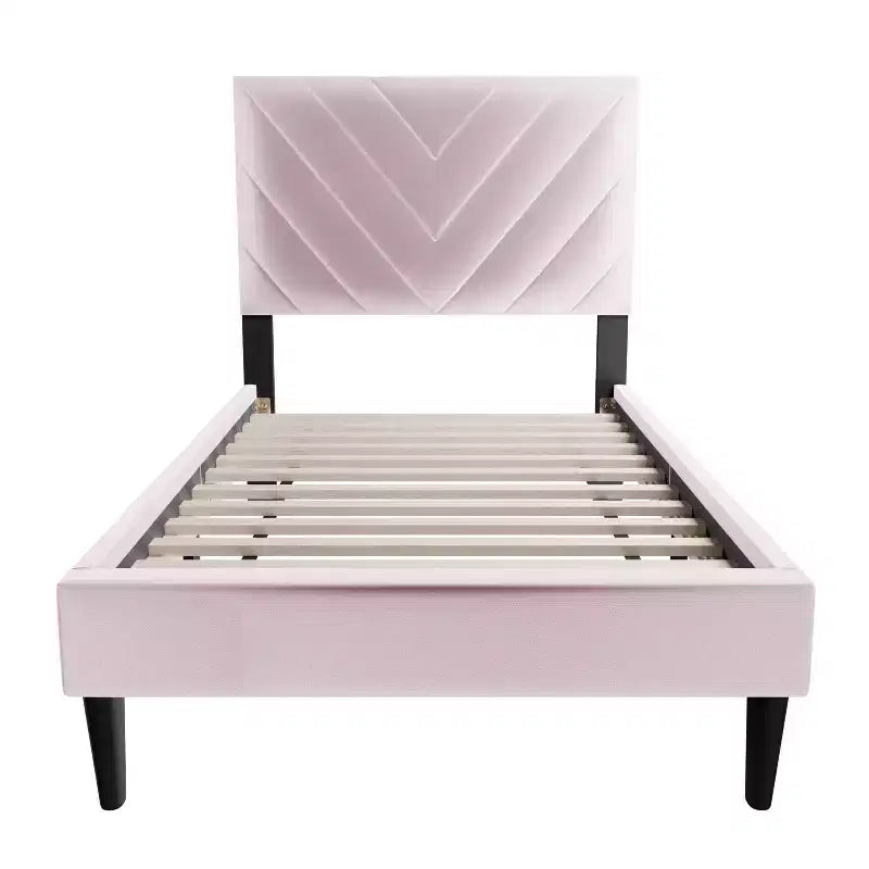 Lit plateforme contemporain en velours capitonné