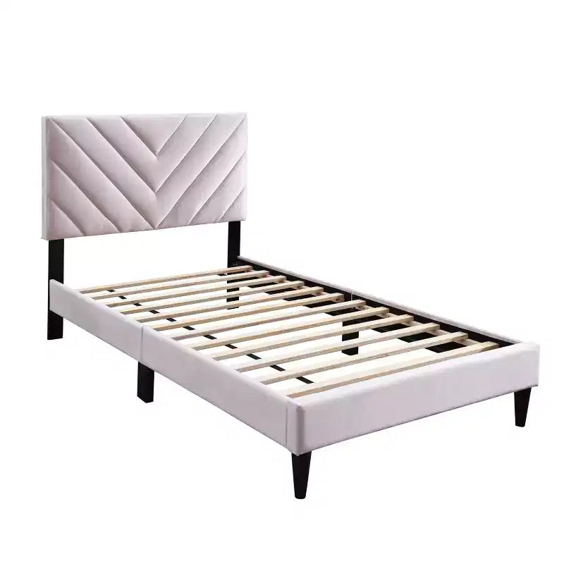 Lit plateforme contemporain en velours capitonné