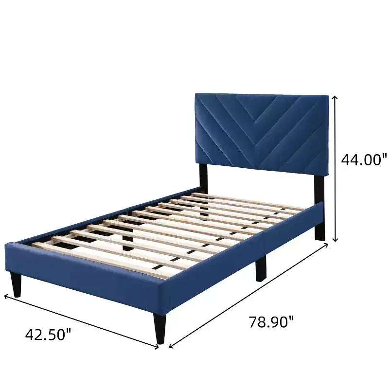 Lit plateforme contemporain en velours capitonné