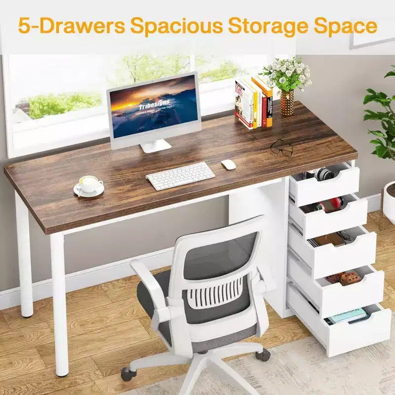 Bureau informatique marron rustique