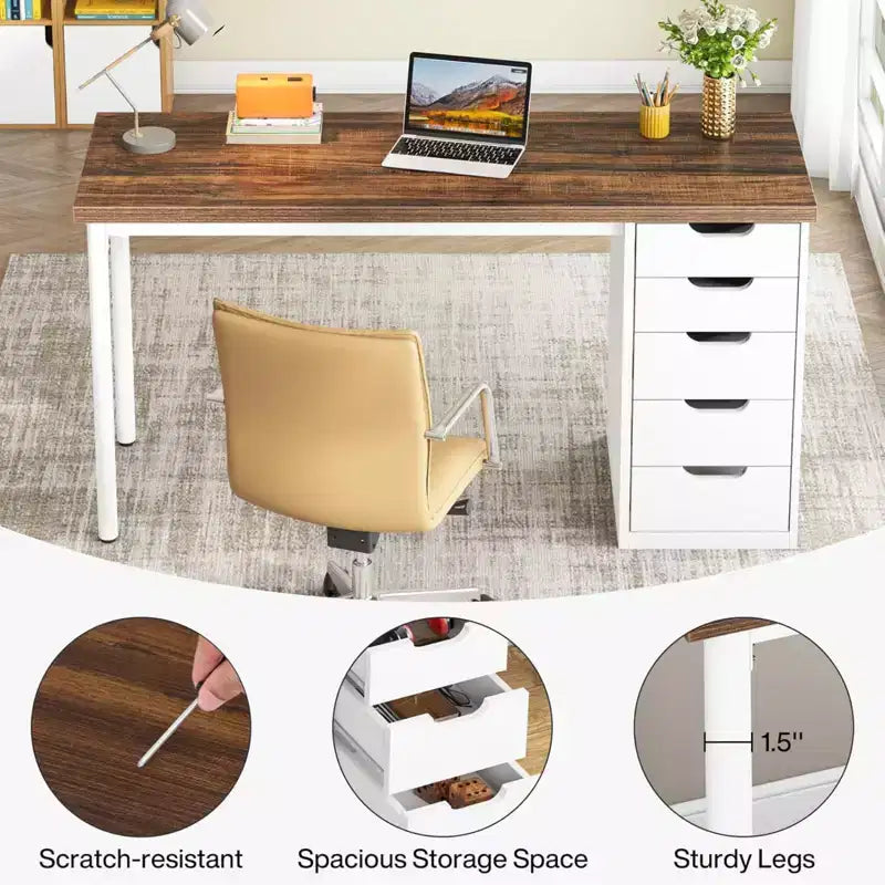 Bureau informatique marron rustique