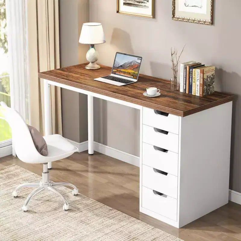 Bureau informatique marron rustique