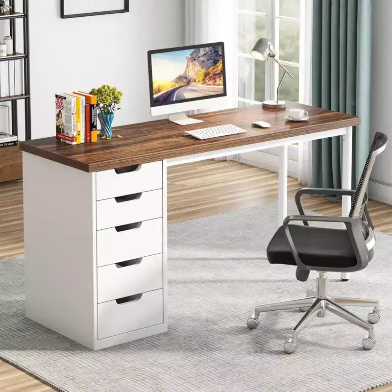 Bureau informatique marron rustique