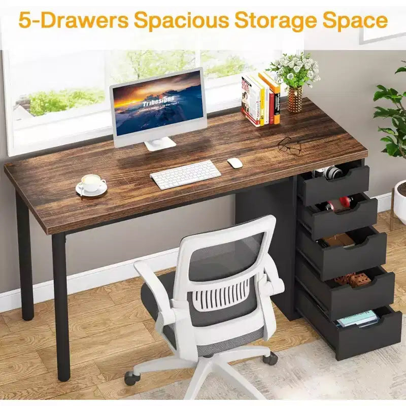 Bureau informatique marron rustique