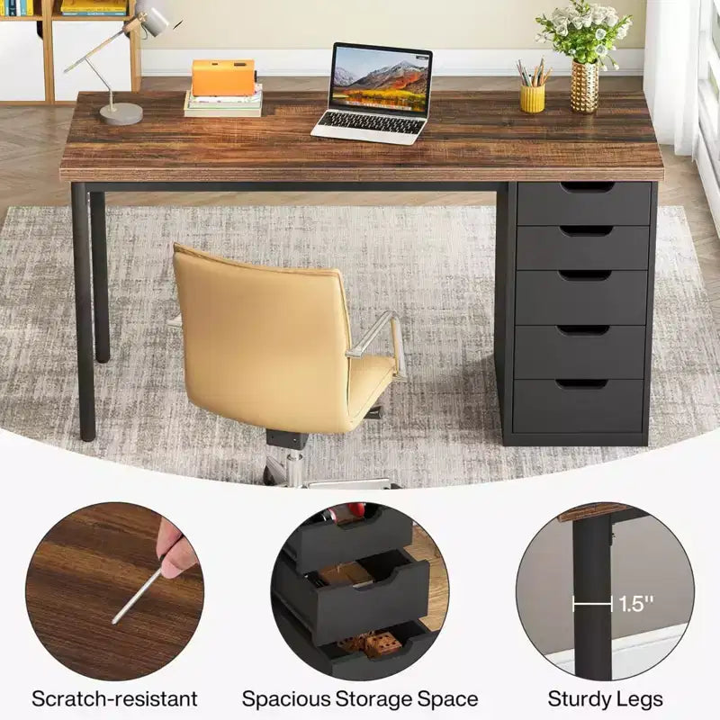 Bureau informatique marron rustique
