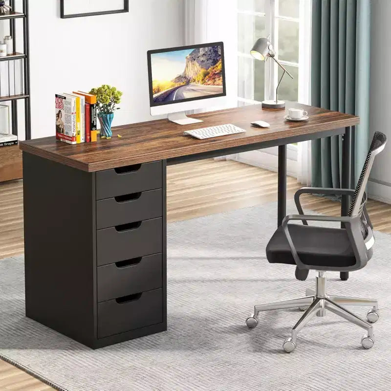 Bureau informatique marron rustique