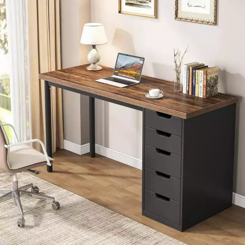 Bureau informatique marron rustique