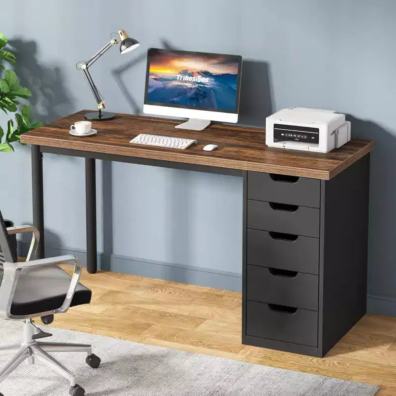 Computer Desk with 5 Drawers 47 inches Rustic Brown Home Office Desk with Storage Modern Simple Laptop Desk Study Writing Table for Small Spaces