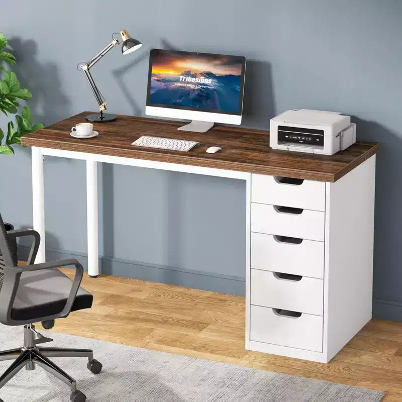 Bureau informatique marron rustique