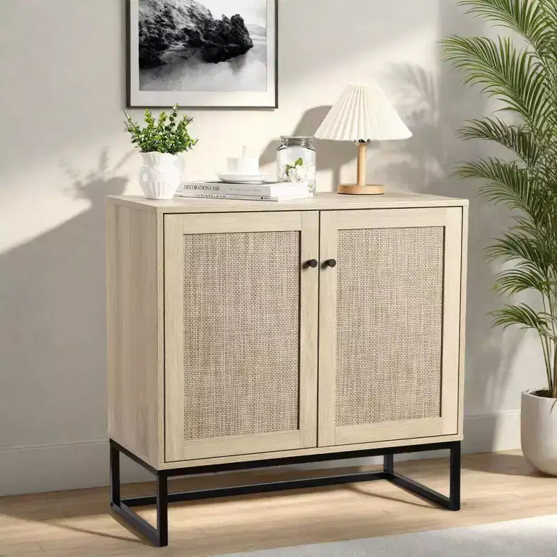 Sideboard Cabinet Boho Rattan Buffet Storage Cabinet Entryway Accent Table for Living Room Hallway Kitchen