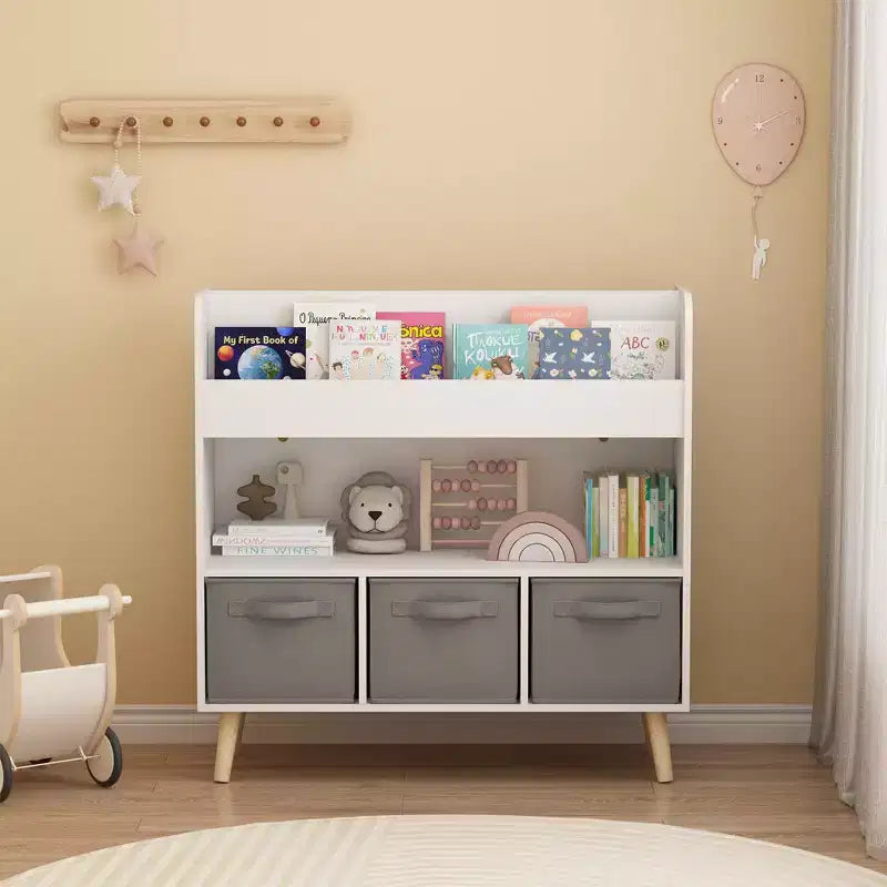 Bibliothèque enfant avec bacs en tissu pour enfants