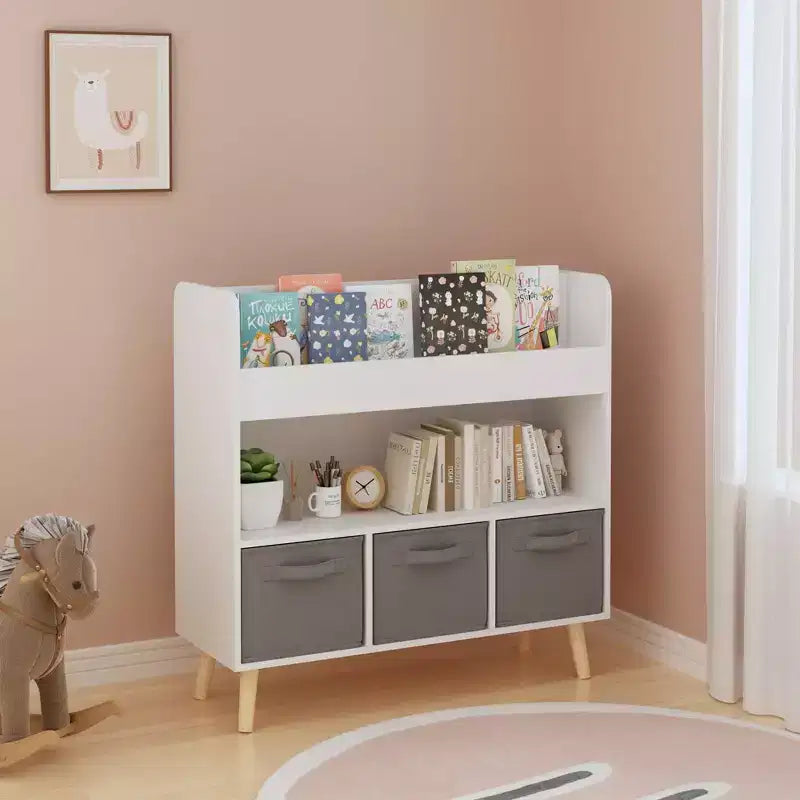 Bibliothèque enfant avec bacs en tissu pour enfants