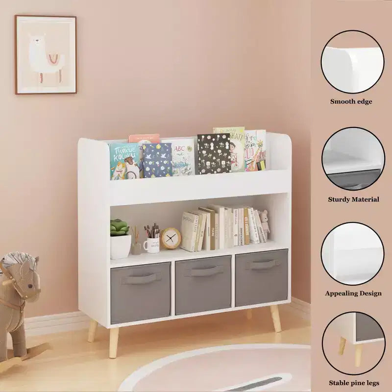 Bibliothèque enfant avec bacs en tissu pour enfants