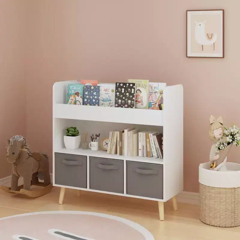 Bibliothèque enfant avec bacs en tissu pour enfants