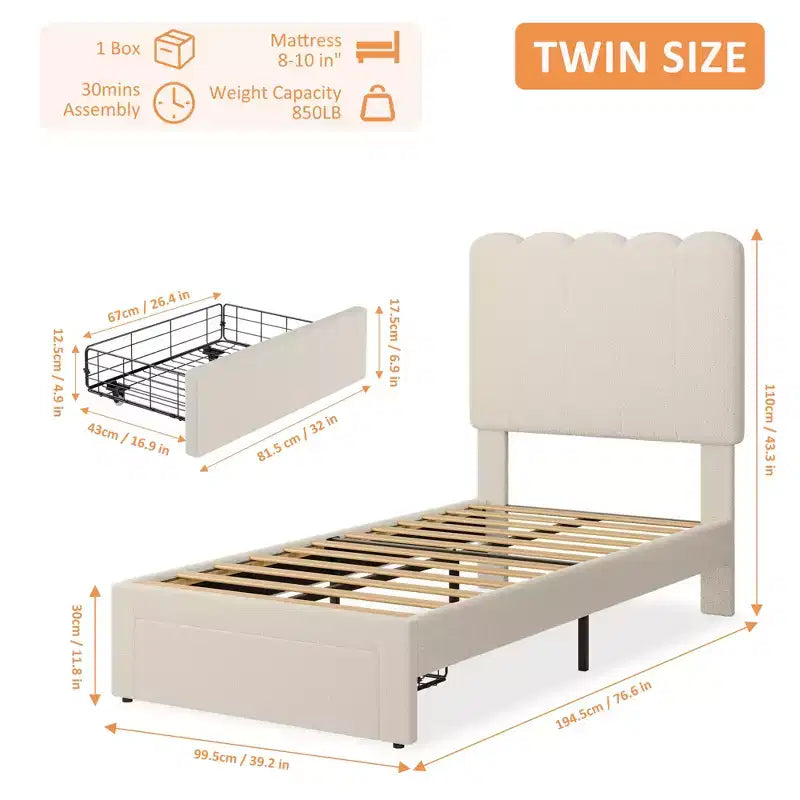 Lit plateforme simple rembourré contemporain