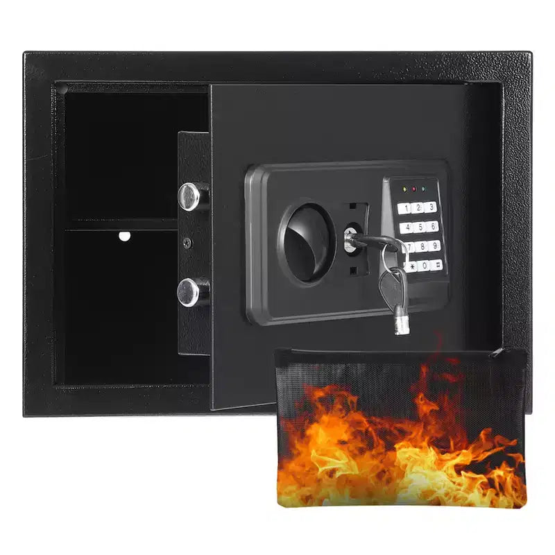 Lockable Safe Box Cold Rolled Steel Anti-Theft Safe with Digital Keypad Fireproof Waterproof Document Bag Removable Shelf for Home Office Hotel