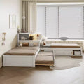 GDFStudio Parker L-Shaped Platform Bed with Storage Cabinets Desk Trundle and LED Light Twin Size