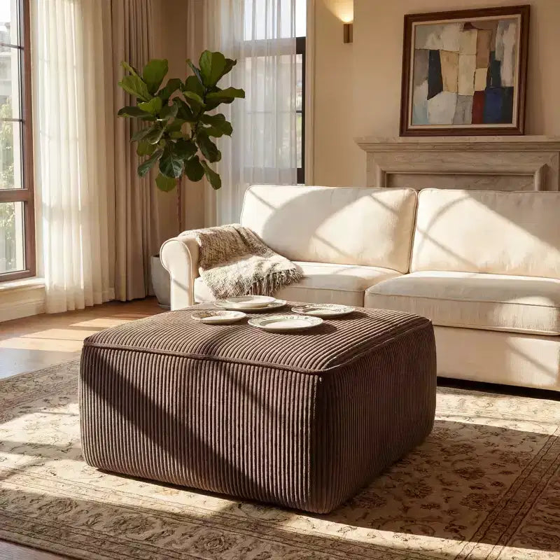 Ottoman en velours côtelé moderne de forme carrée