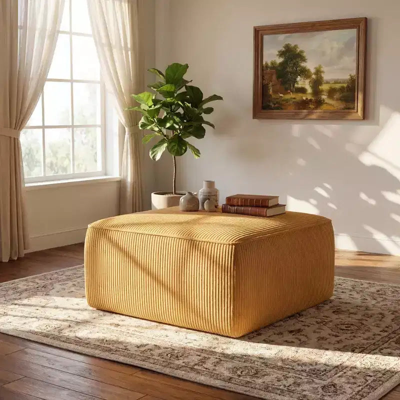 Ottoman en velours côtelé moderne de forme carrée