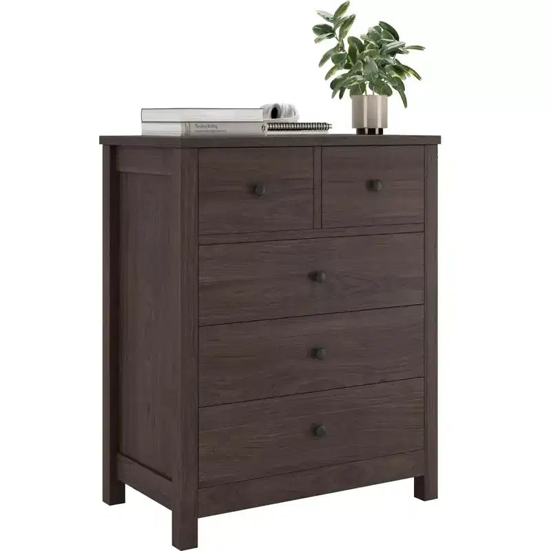 Drawer Chest Dresser 5-Drawer Wood Nightstand Storage Organizer for Bedroom & Living Room 29''L15.5''W37.3''H