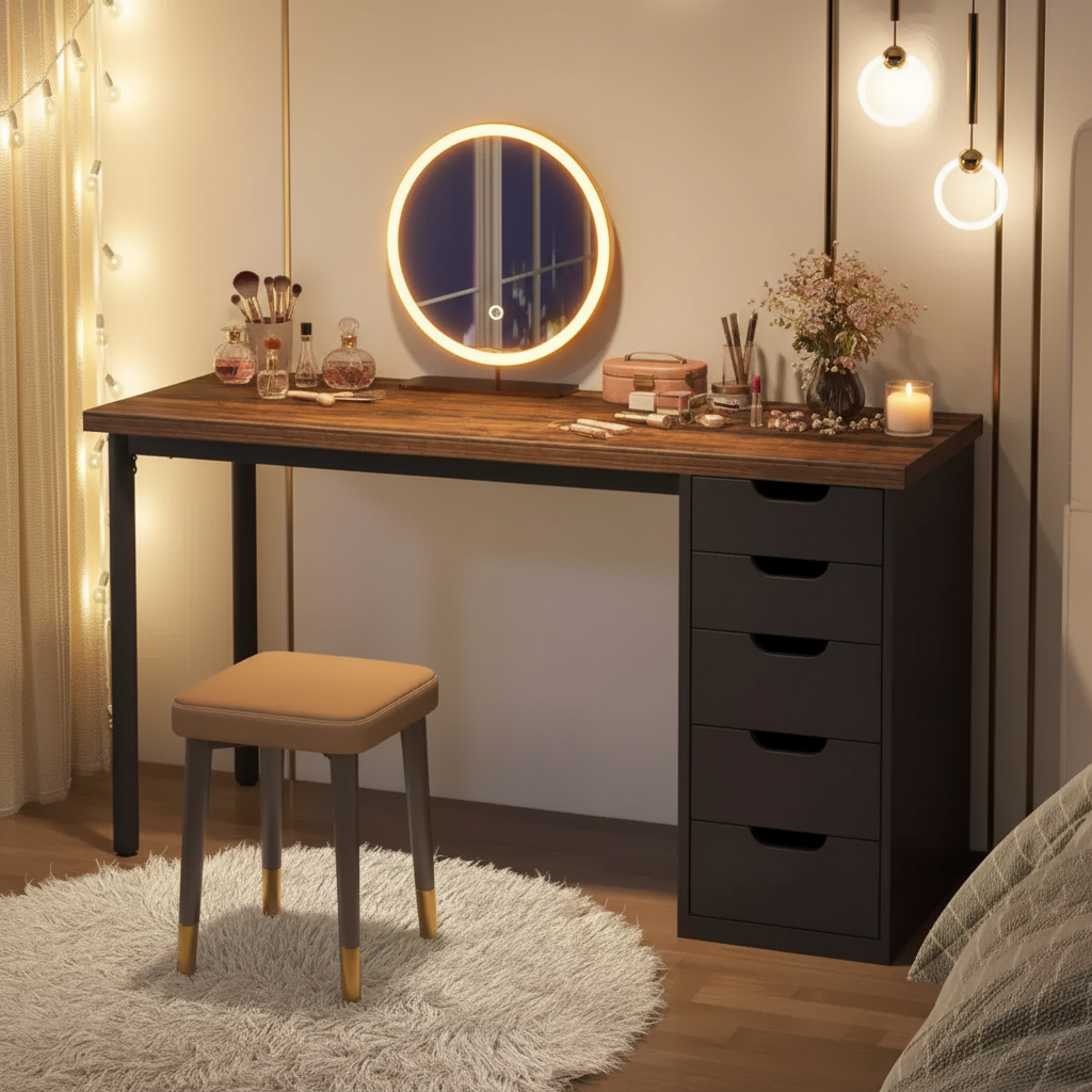 Bureau informatique marron rustique