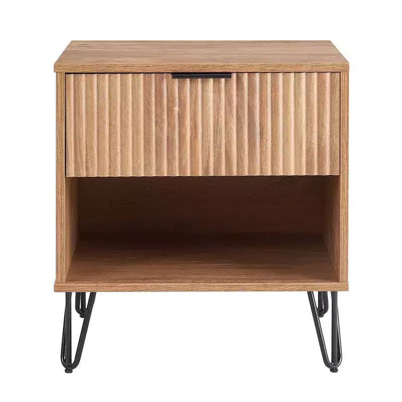 Manhattan Comfort Dumbo Nightstand with Drawer Golden Brown: Modern Design MDF Frame Metal Glides Storage Shelf