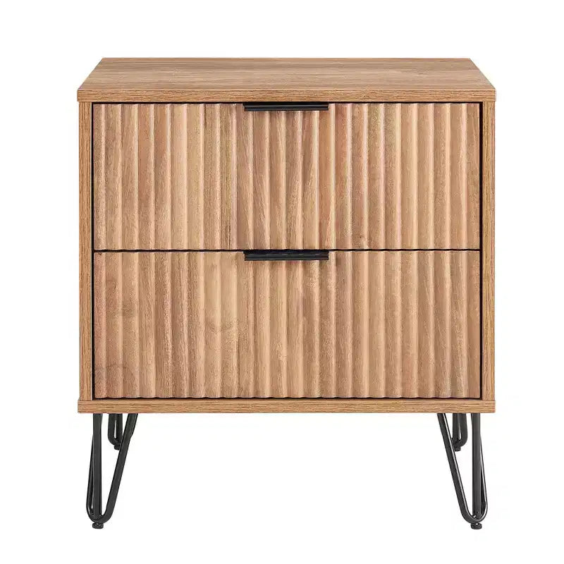 Manhattan Comfort Dumbo 2 Drawer Nightstand Golden Brown: Contemporary MDF Frame Metal Hardware 90 lb Capacity