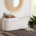 Baxton Studio Lavina Teddy Bear Fabric Storage Bench White: Oval Upholstered Ottoman No Assembly Required