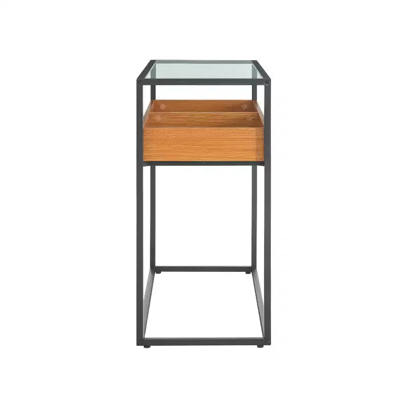 Console avec plateau en verre en chêne doré