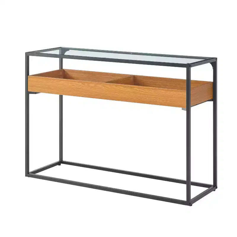 Console avec plateau en verre en chêne doré