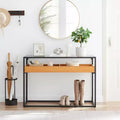 Console avec plateau en verre en chêne doré