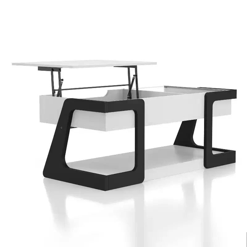 49" Castleridge Modern Lift Top Coffee Table White/Black - miBasics: Adjustable Height Tempered Glass Storage Shelf