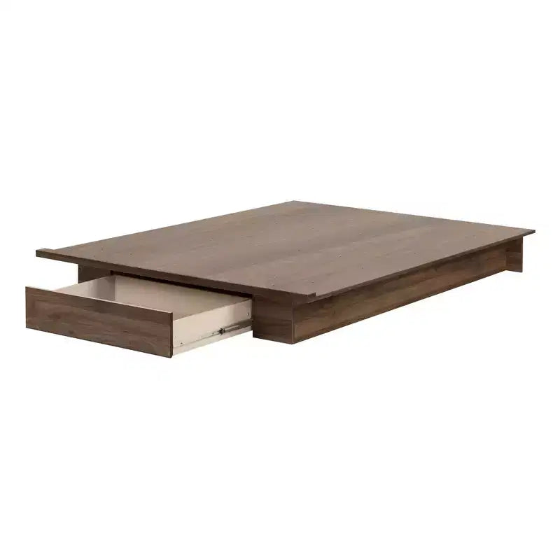 South Shore Full/Queen Musano Platform Bed Set Brown/Natural Walnut: Laminated Particle Board No Box Spring Needed