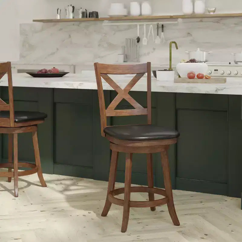 Tabouret de bar en bois, dossier croisé, style pub