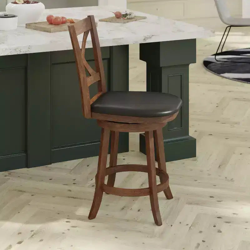 Tabouret de bar en bois, dossier croisé, style pub
