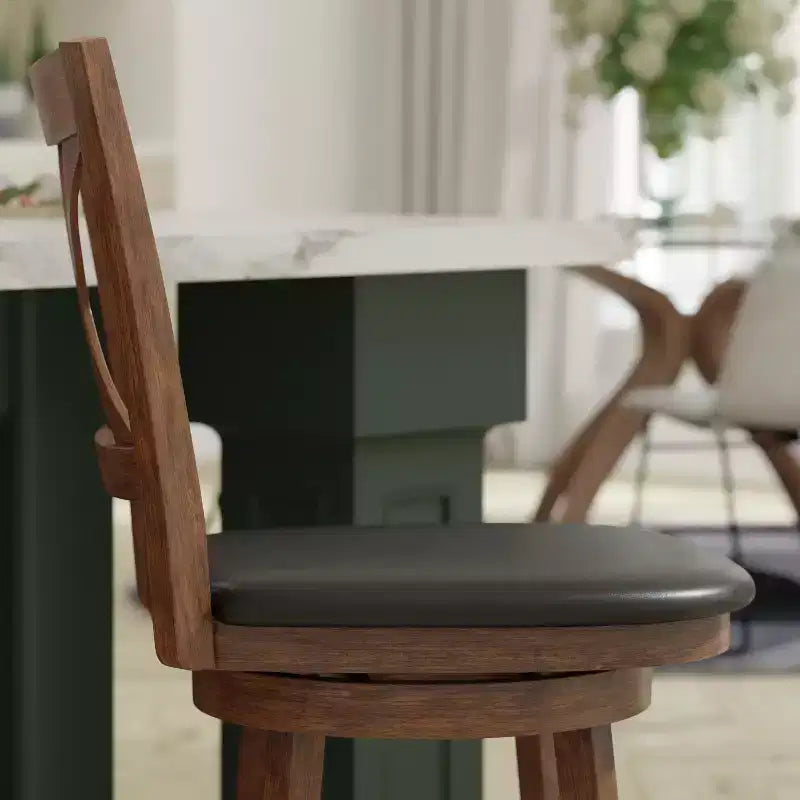 Tabouret de bar en bois, dossier croisé, style pub