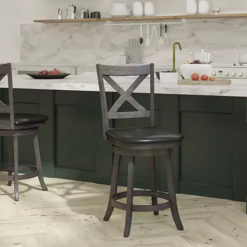 Tabouret de bar en bois, dossier croisé, style pub