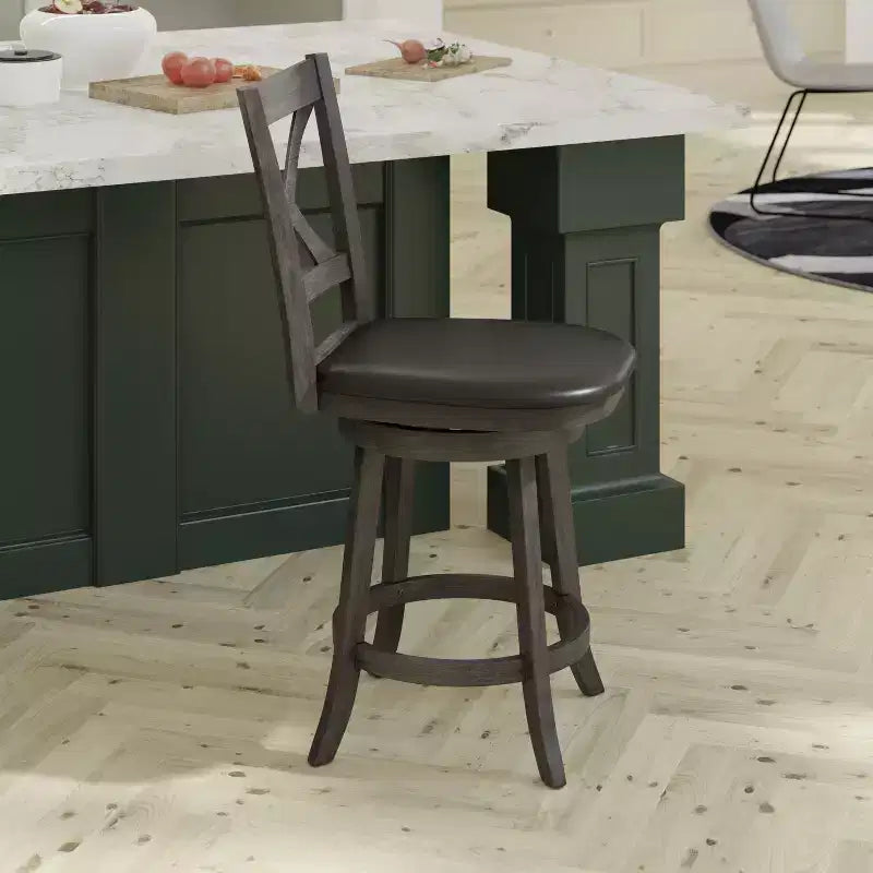 Tabouret de bar en bois, dossier croisé, style pub