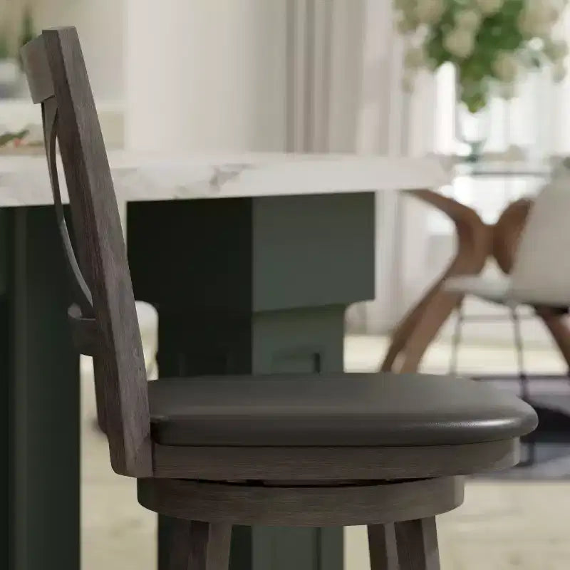 Tabouret de bar en bois, dossier croisé, style pub