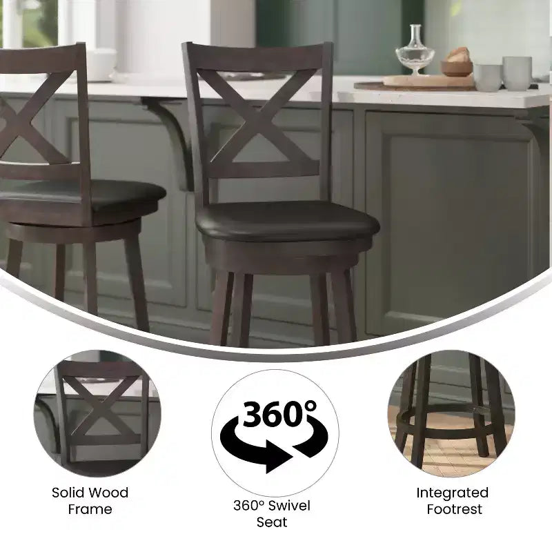 Tabouret de bar en bois, dossier croisé, style pub