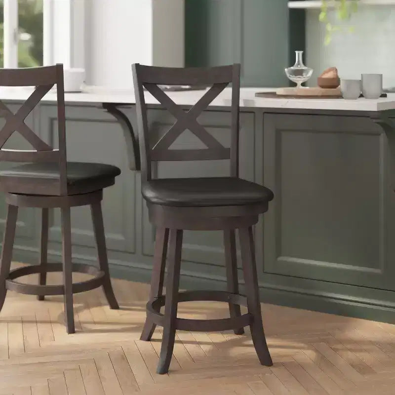 Tabouret de bar pivotant hauteur comptoir à dossier croisé classique