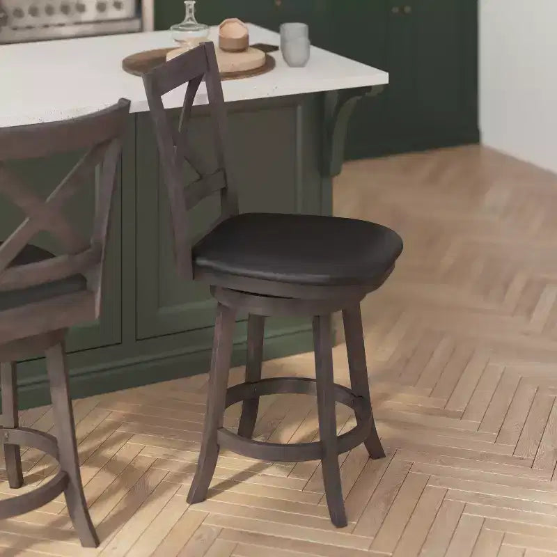 Tabouret de bar pivotant hauteur comptoir à dossier croisé classique
